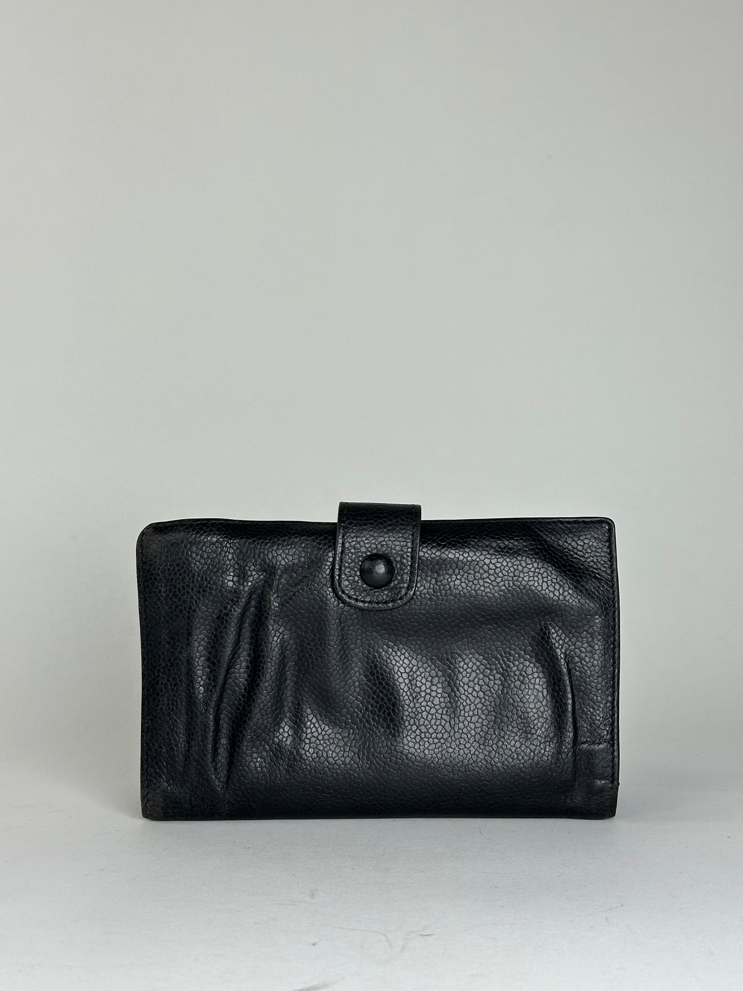 Chanel Black Leather Embossed Logo Wallet Accessory