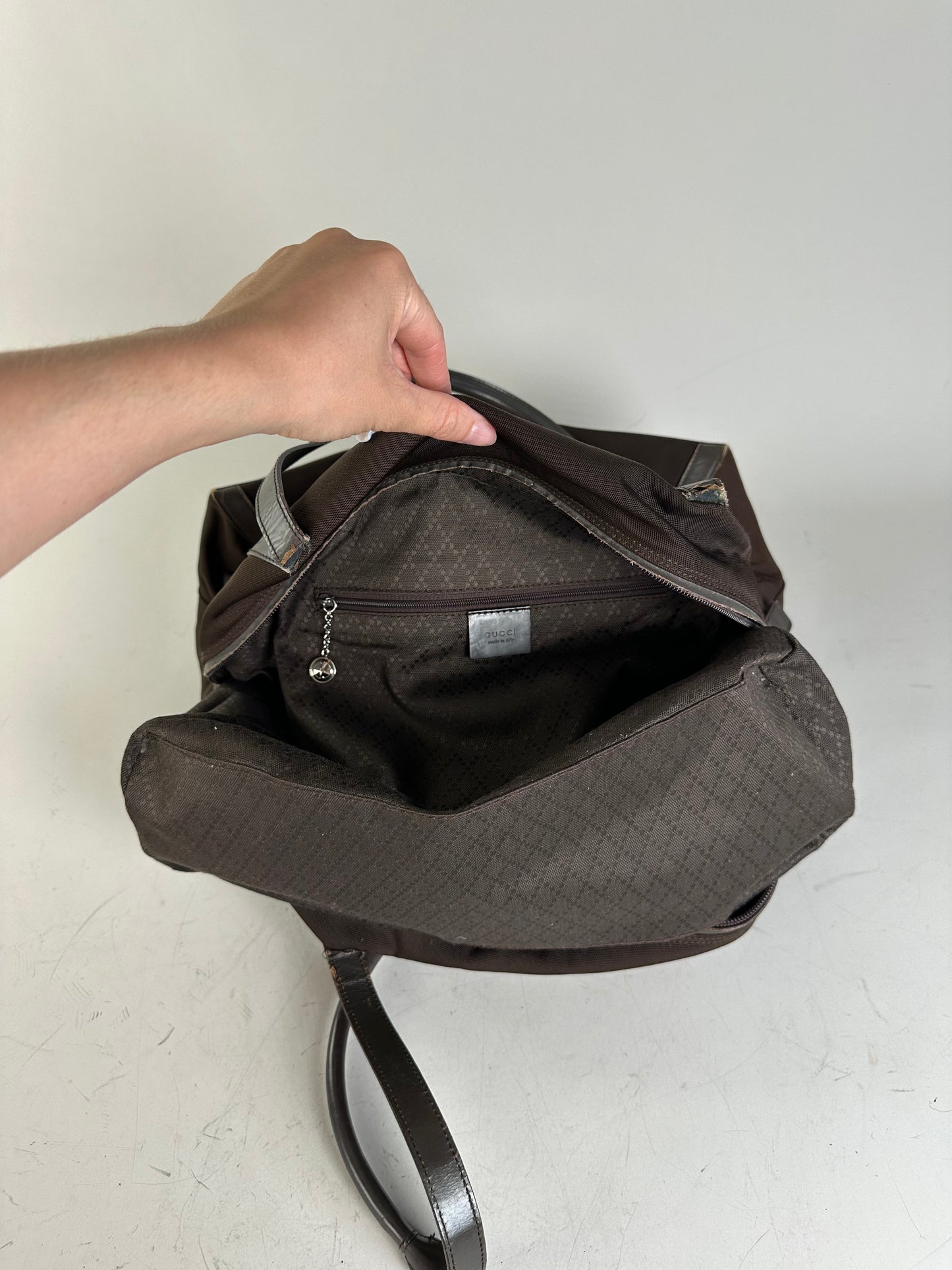 Vintage Gucci Nylon Tote Bag Brown Silver