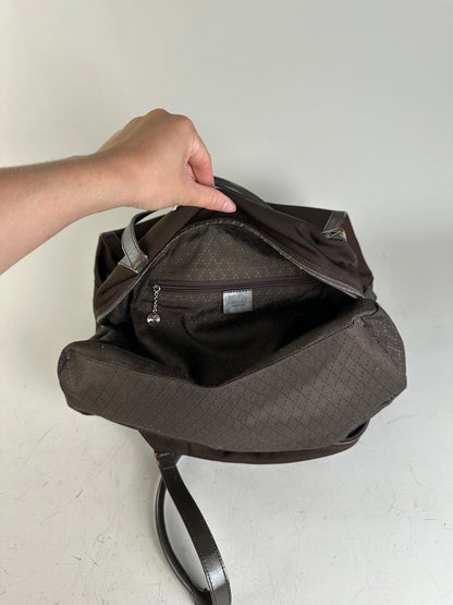 Vintage Gucci Nylon Tote Bag Brown Silver