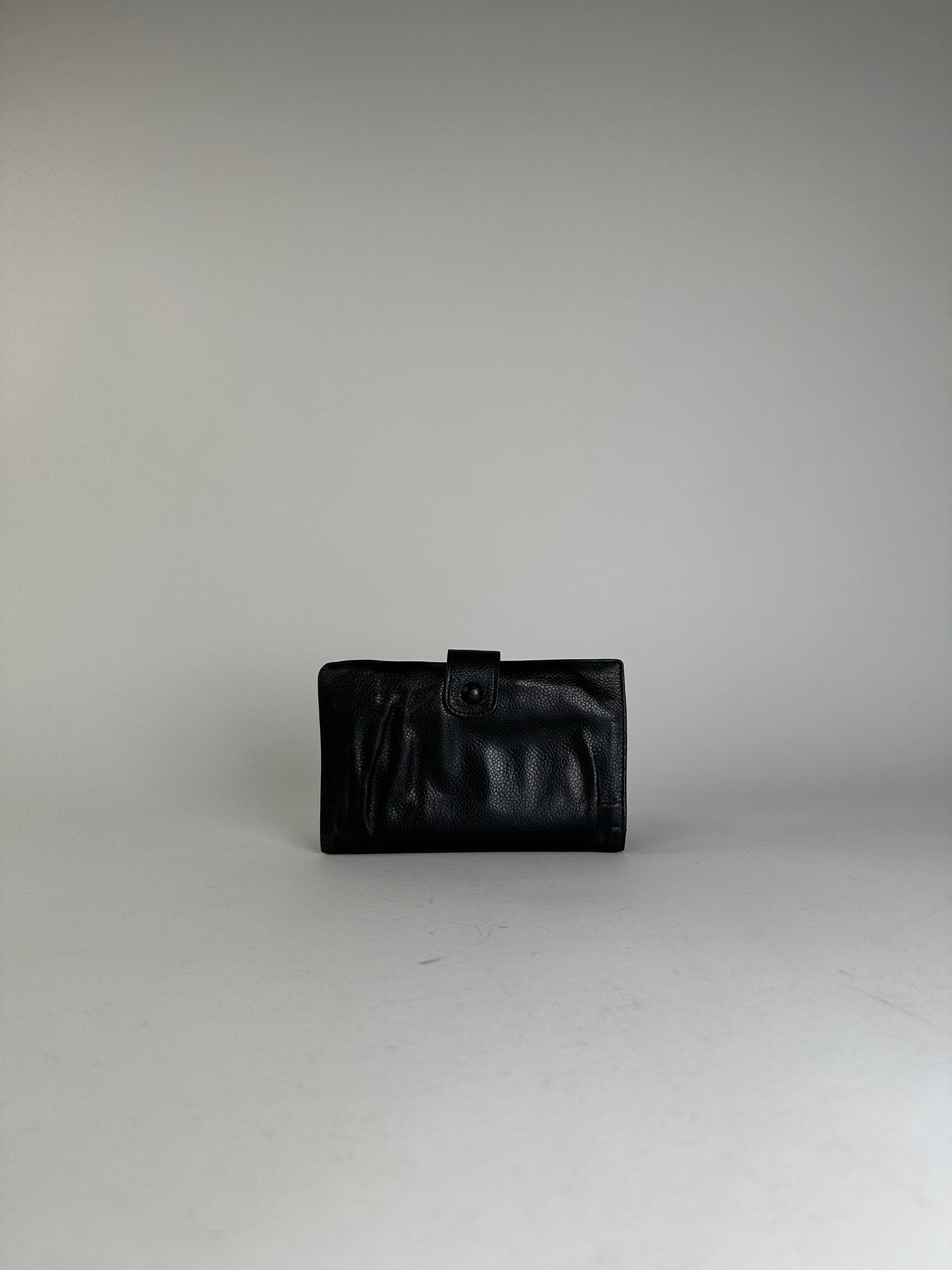 Chanel Black Leather Embossed Logo Wallet Accessory