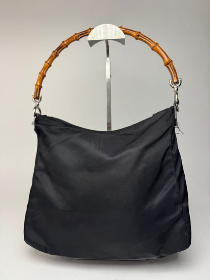 Sac Gucci vintage en toile de bambou noir