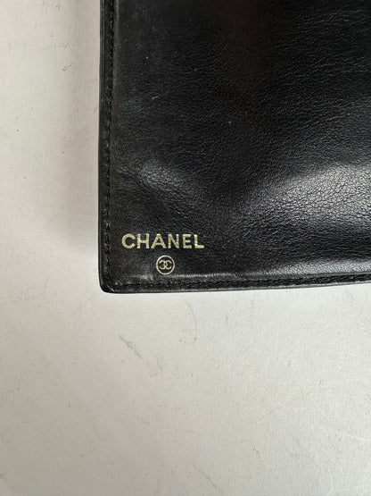 Chanel Black Leather Embossed Logo Wallet Accessory