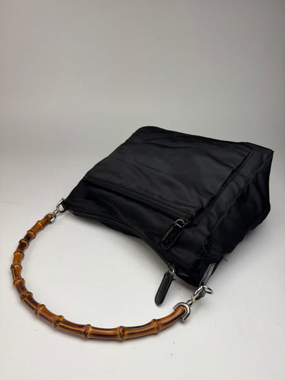 Sac Gucci vintage en toile de bambou noir