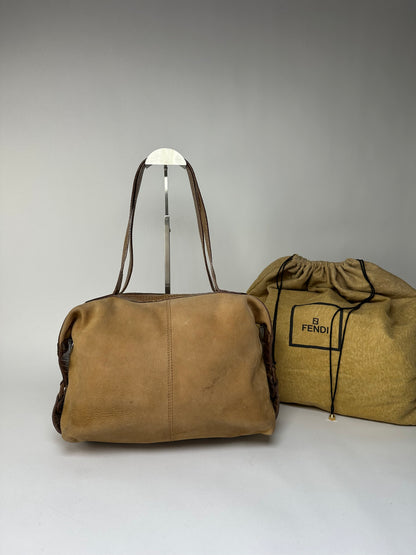 Vintage Fendi Croc-Effect Leather Top-Handle Bag Late 1970s Tan Brown