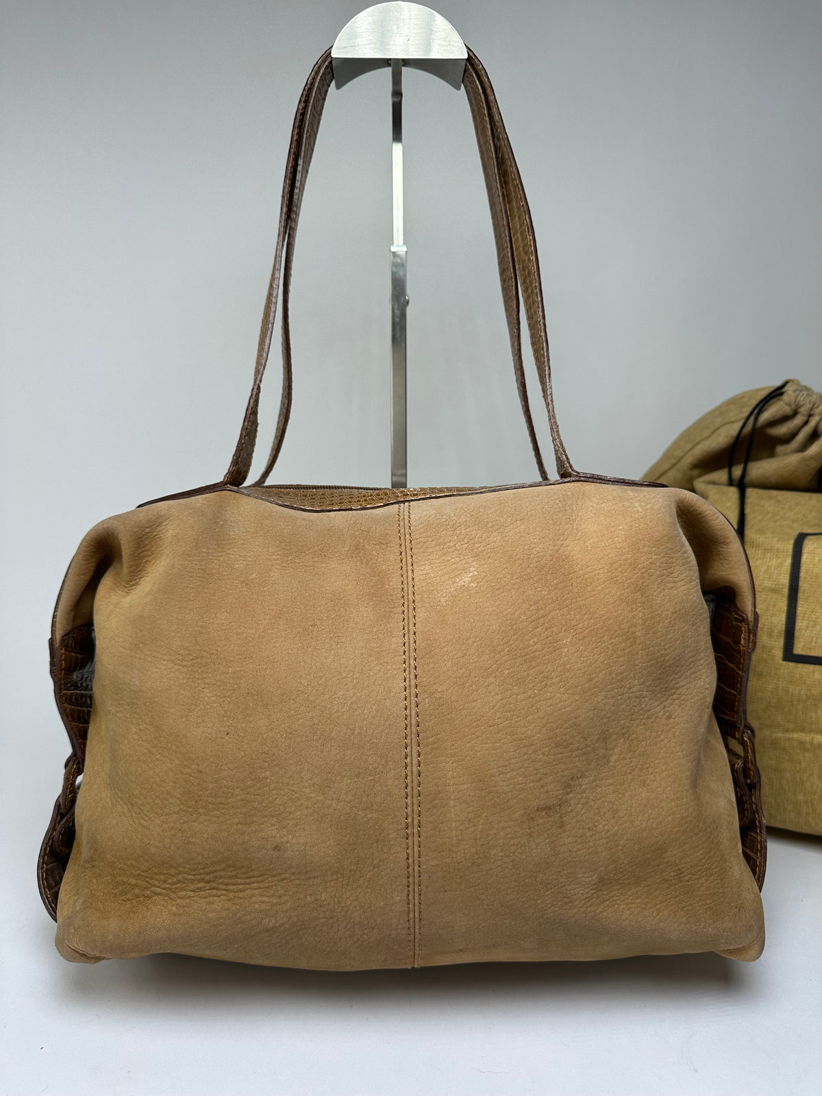 Vintage Fendi Croc-Effect Leather Top-Handle Bag Late 1970s Tan Brown