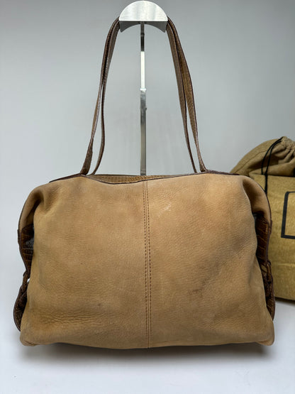 Vintage Fendi Croc-Effect Leather Top-Handle Bag Late 1970s Tan Brown