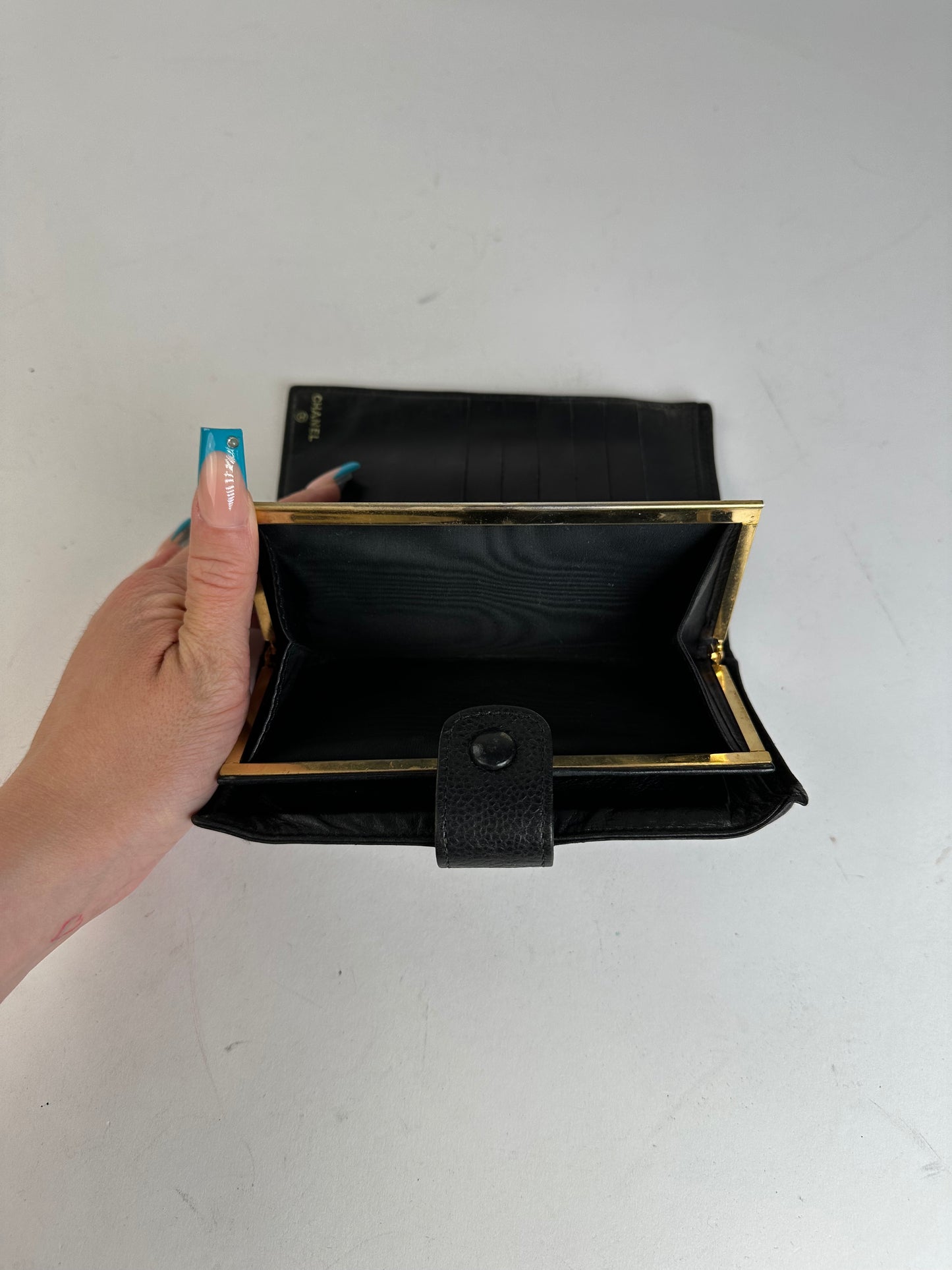 Chanel Black Leather Embossed Logo Wallet Accessory