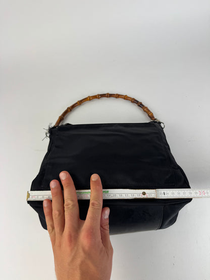 Sac Gucci vintage en toile de bambou noir