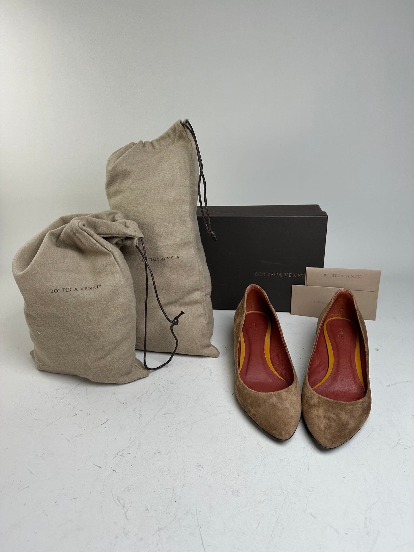 Vintage Bottega Veneta Suede Wedge Heels Tan Burgundy EU35.5
