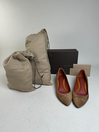 Vintage Bottega Veneta Suede Wedge Heels Tan Burgundy EU35.5
