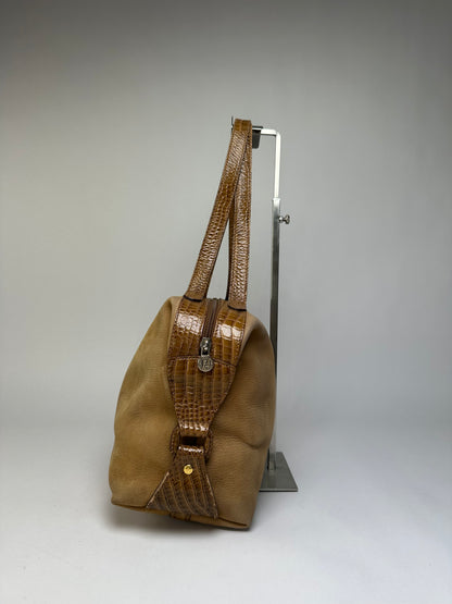 Vintage Fendi Croc-Effect Leather Top-Handle Bag Late 1970s Tan Brown