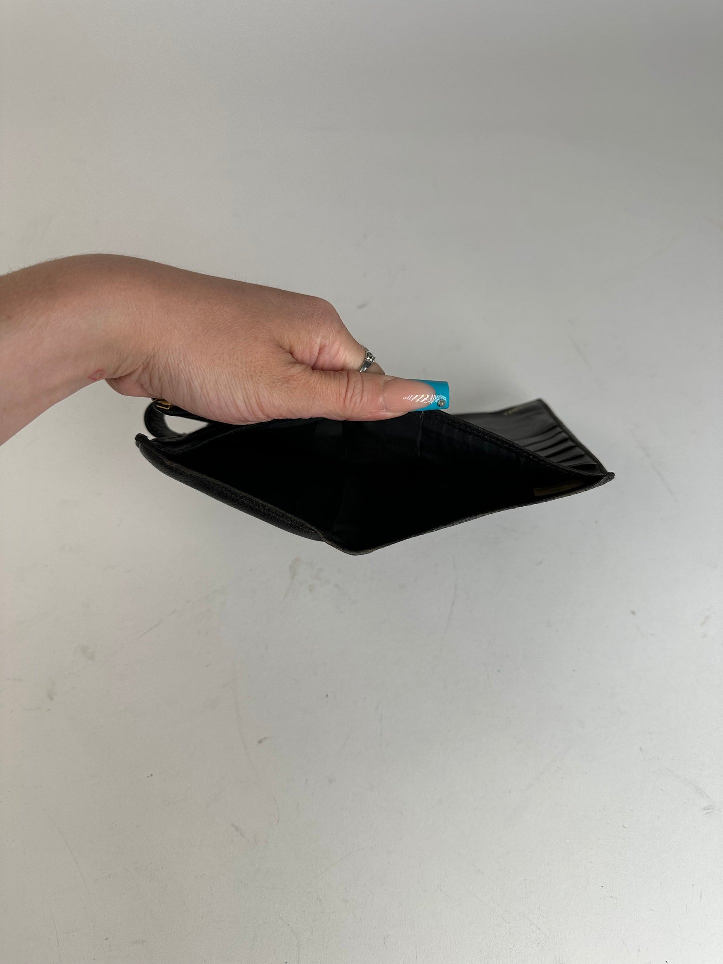 Chanel Black Leather Embossed Logo Wallet Accessory