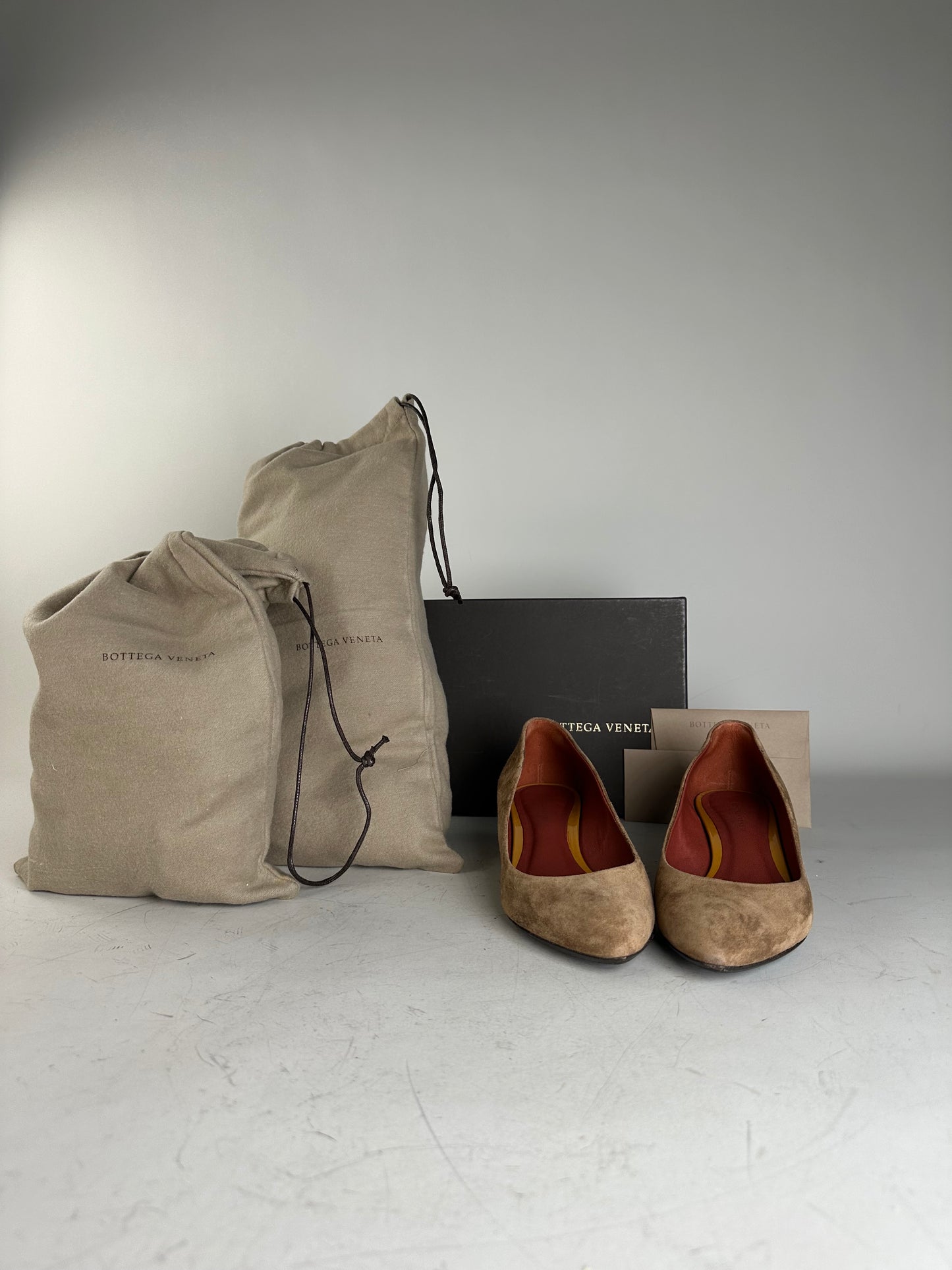 Vintage Bottega Veneta Suede Wedge Heels Tan Burgundy EU35.5