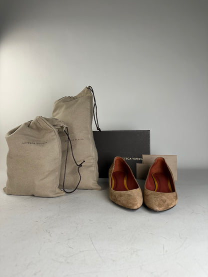Vintage Bottega Veneta Suede Wedge Heels Tan Burgundy EU35.5