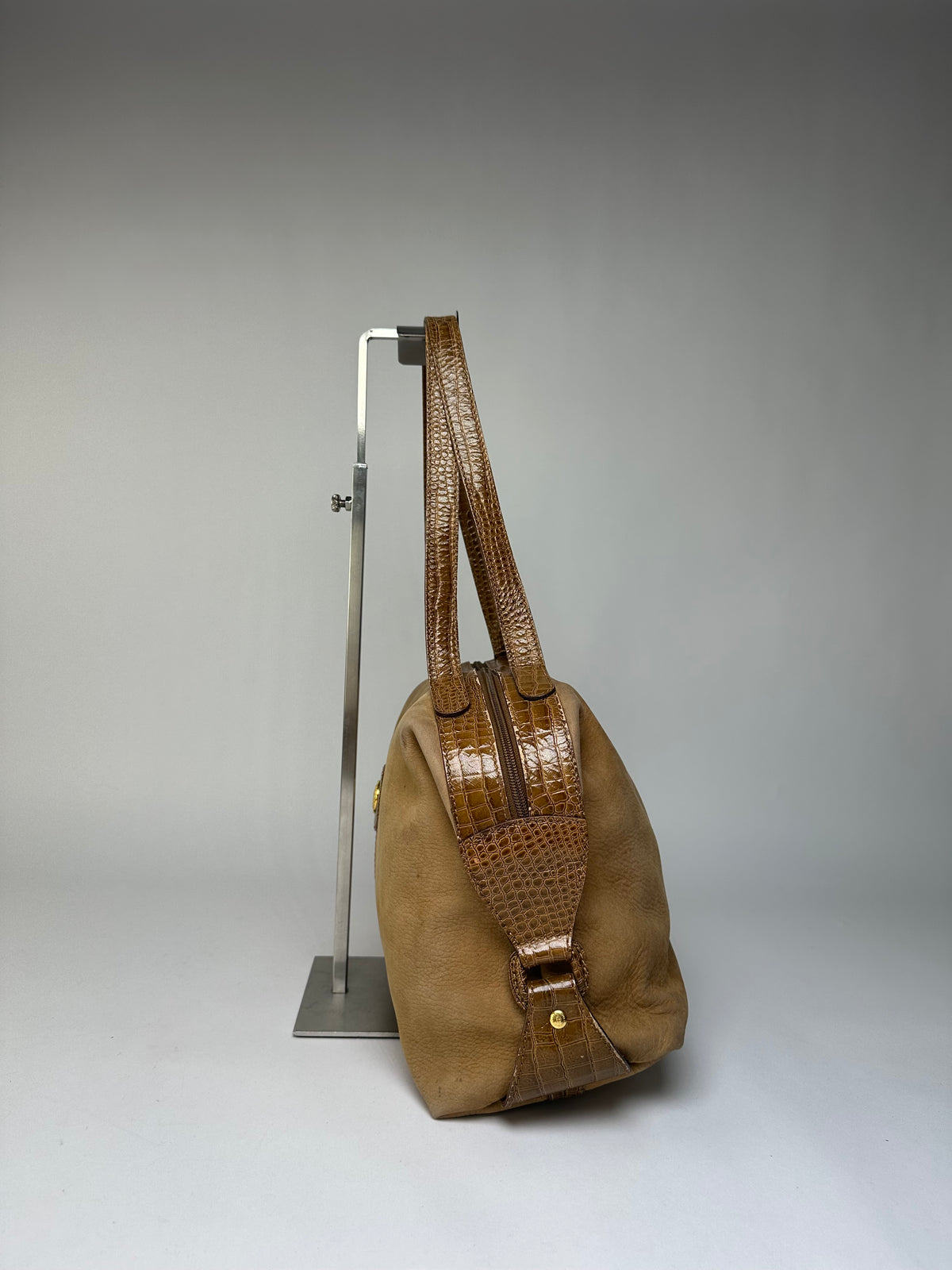 Vintage Fendi Croc-Effect Leather Top-Handle Bag Late 1970s Tan Brown