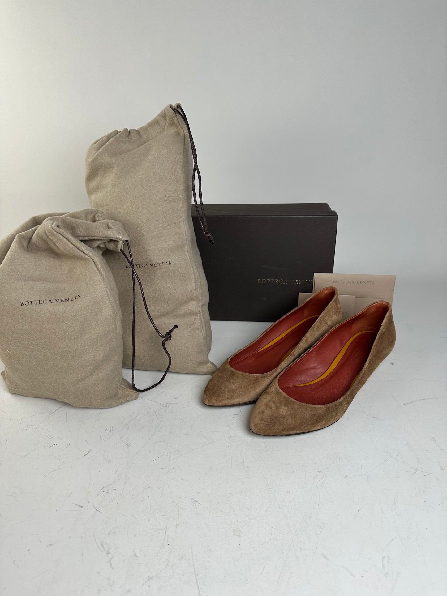 Vintage Bottega Veneta Suede Wedge Heels Tan Burgundy EU35.5