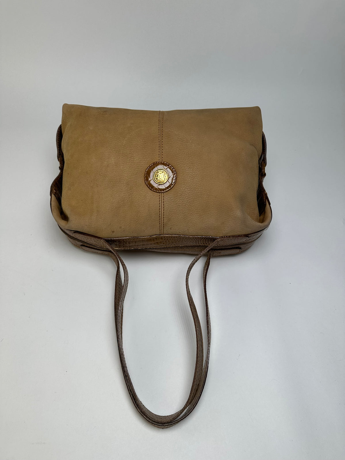Vintage Fendi Croc-Effect Leather Top-Handle Bag Late 1970s Tan Brown