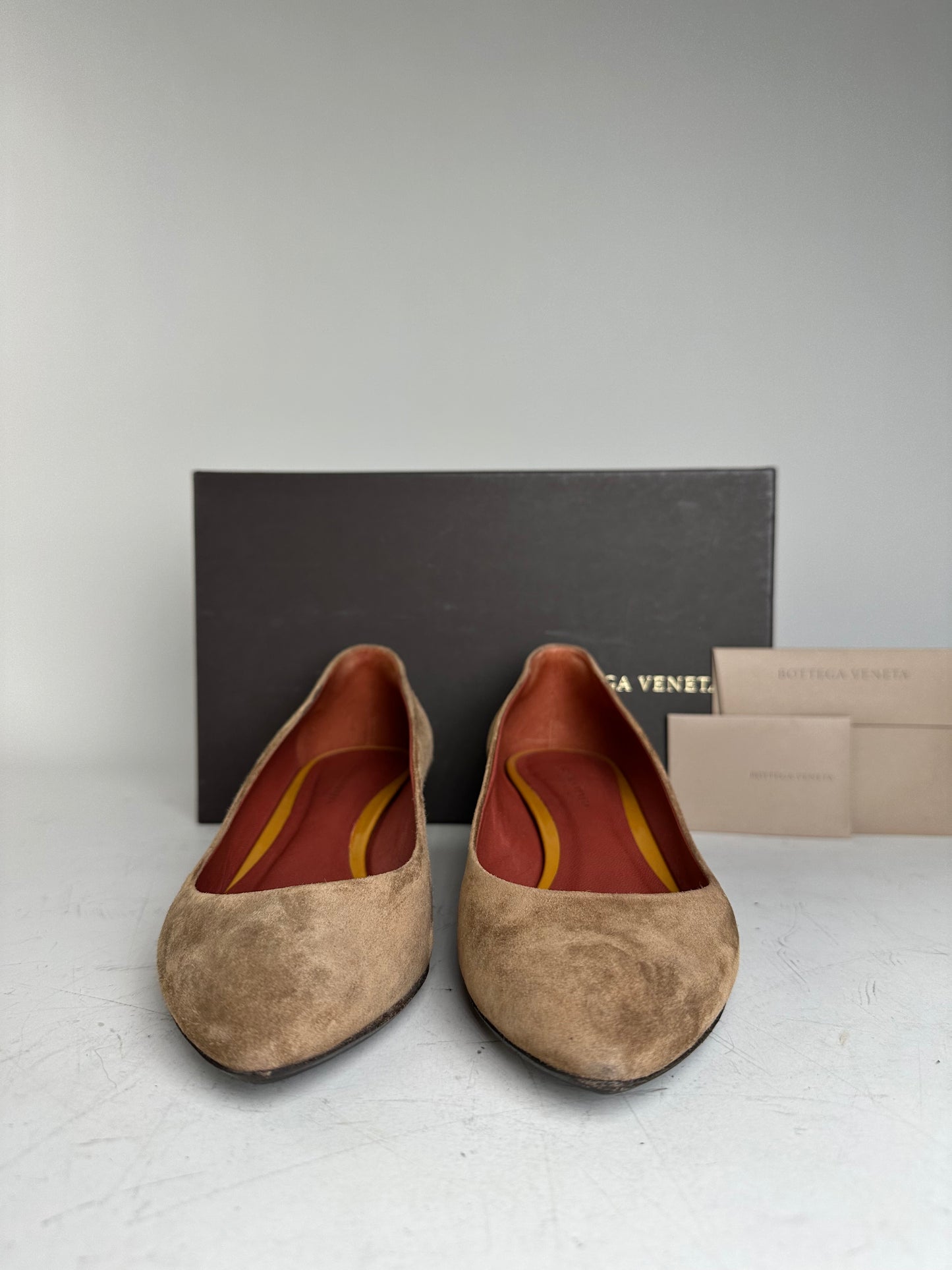 Vintage Bottega Veneta Suede Wedge Heels Tan Burgundy EU35.5