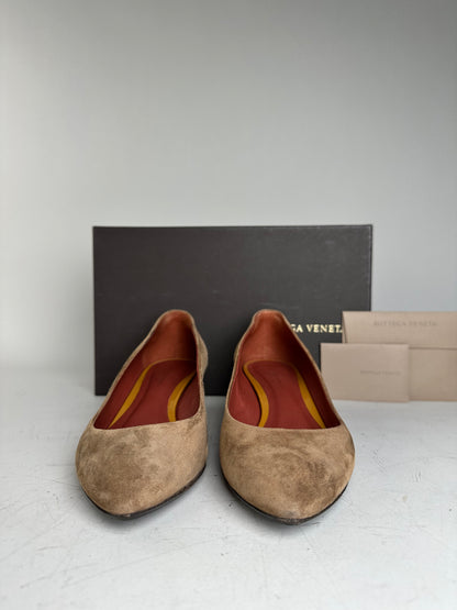 Vintage Bottega Veneta Suede Wedge Heels Tan Burgundy EU35.5
