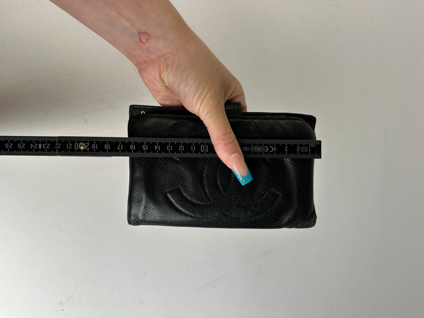 Chanel Black Leather Embossed Logo Wallet Accessory