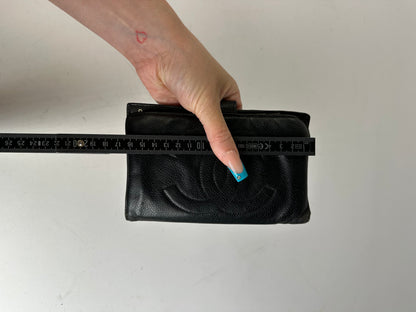 Chanel Black Leather Embossed Logo Wallet Accessory