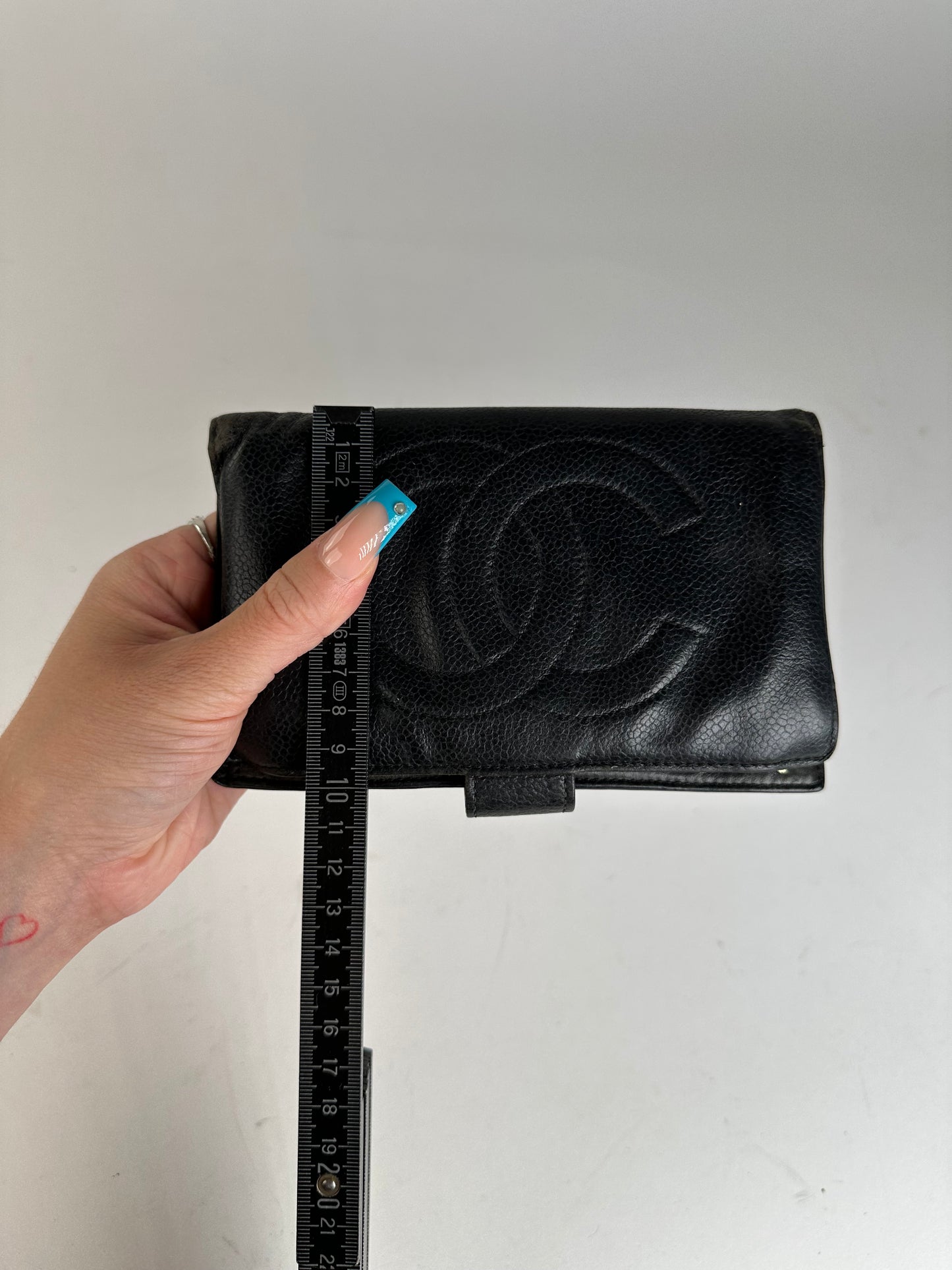Chanel Black Leather Embossed Logo Wallet Accessory