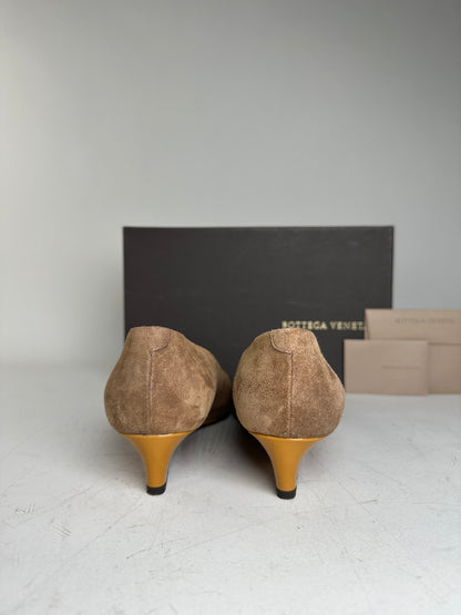 Vintage Bottega Veneta Suede Wedge Heels Tan Burgundy EU35.5