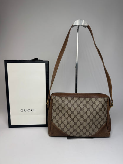 Vintage Gucci Monogram Leather Bag Grey Brown