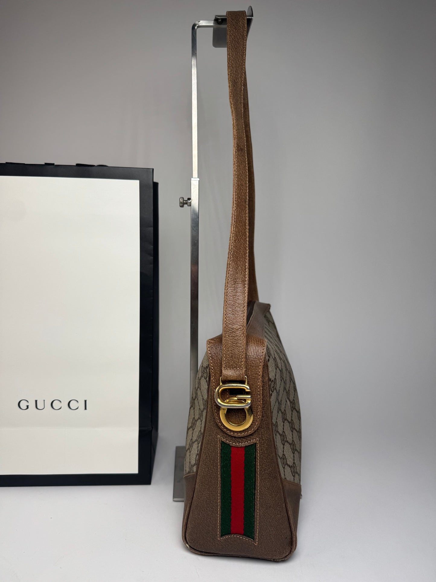 Vintage Gucci Monogram Leather Bag Grey Brown