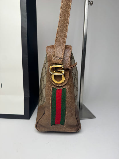 Vintage Gucci Monogram Leather Bag Grey Brown