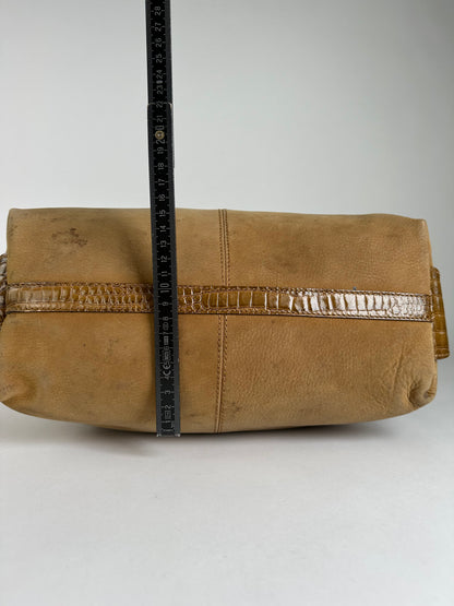 Vintage Fendi Croc-Effect Leather Top-Handle Bag Late 1970s Tan Brown