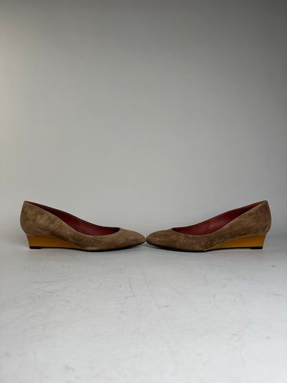 Vintage Bottega Veneta Suede Wedge Heels Tan Burgundy EU35.5