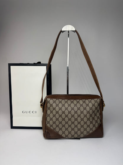 Vintage Gucci Monogram Leather Bag Grey Brown