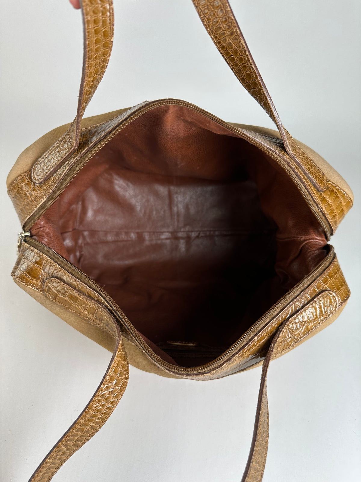 Vintage Fendi Croc-Effect Leather Top-Handle Bag Late 1970s Tan Brown
