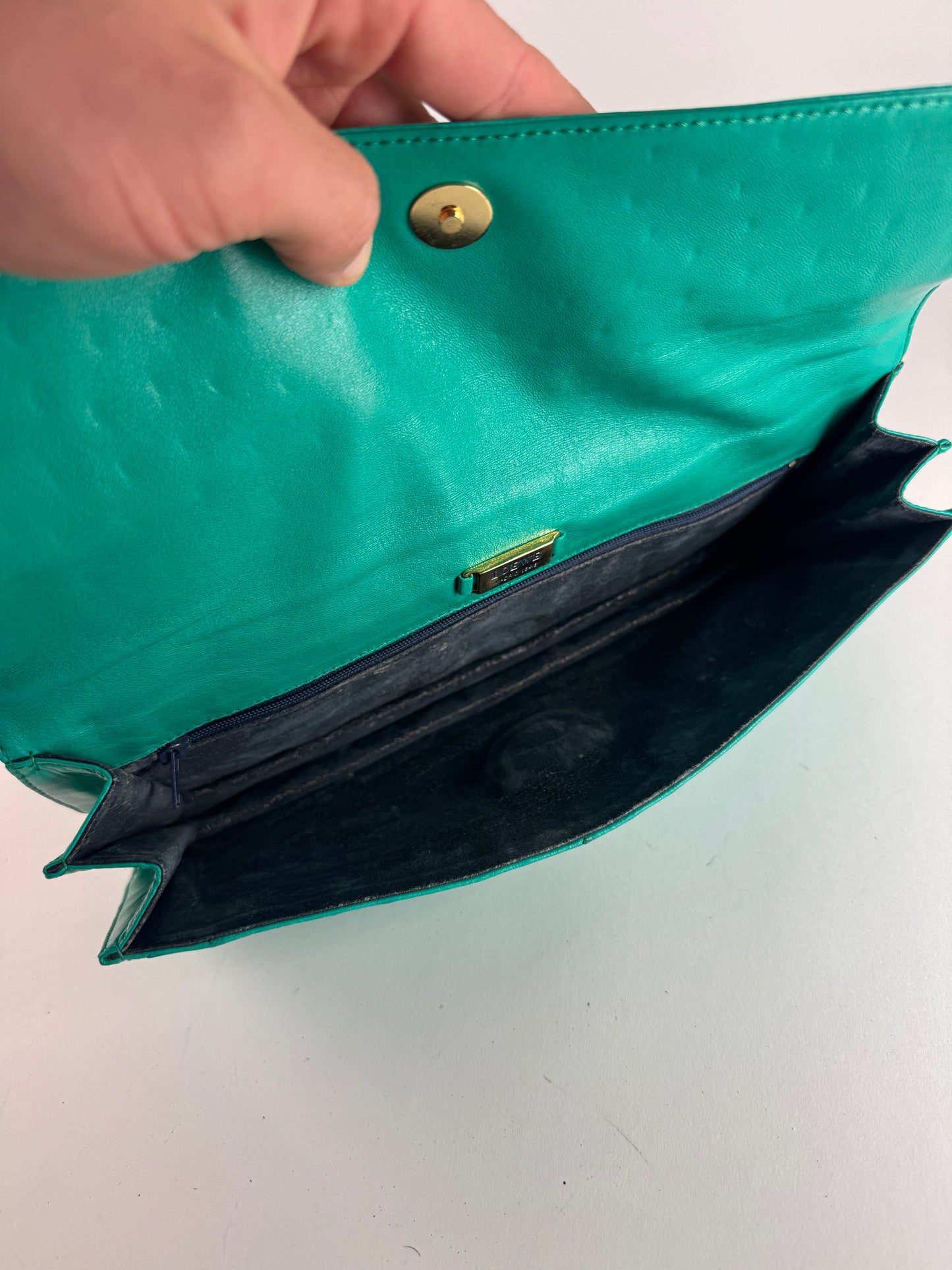 Vintage Loewe Madrid Ostrich Leather Belt Bag Turquoise