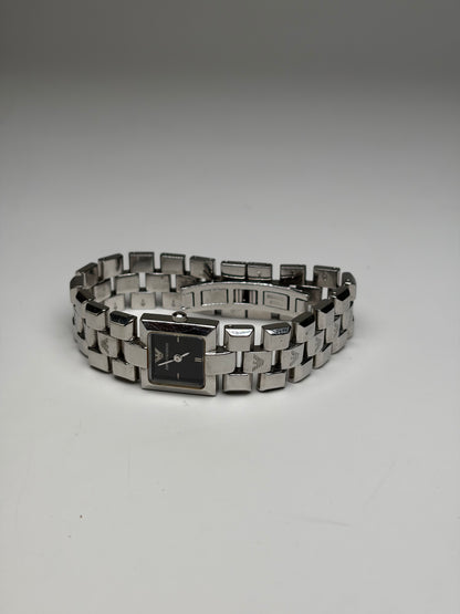 Vintage Emporio Armani Stainless Steel Bracelet Watch Black Dial