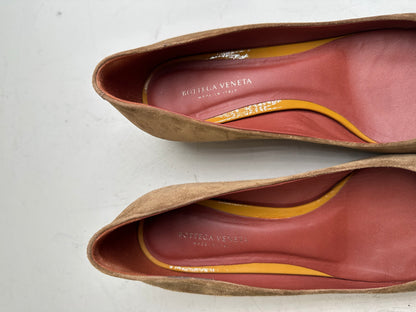 Vintage Bottega Veneta Suede Wedge Heels Tan Burgundy EU35.5