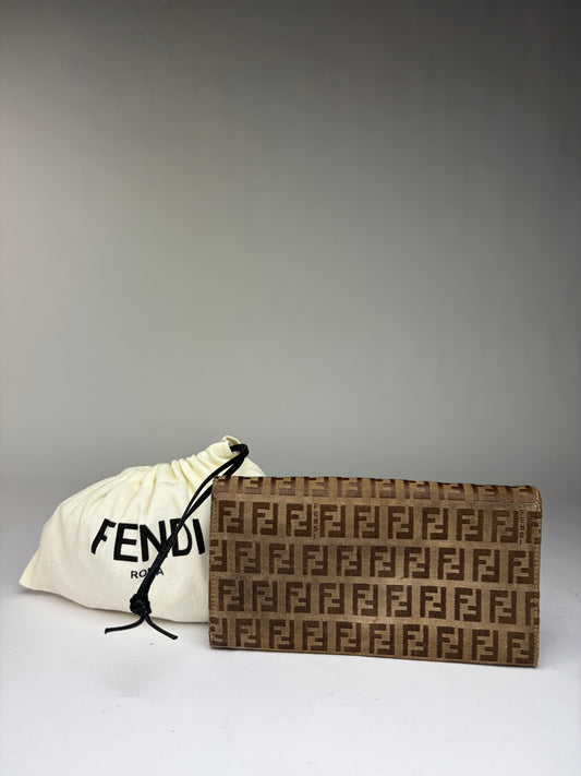 Vintage Fendi Zucchino Canvas Bifold Wallet Late 1990s Brown Tan