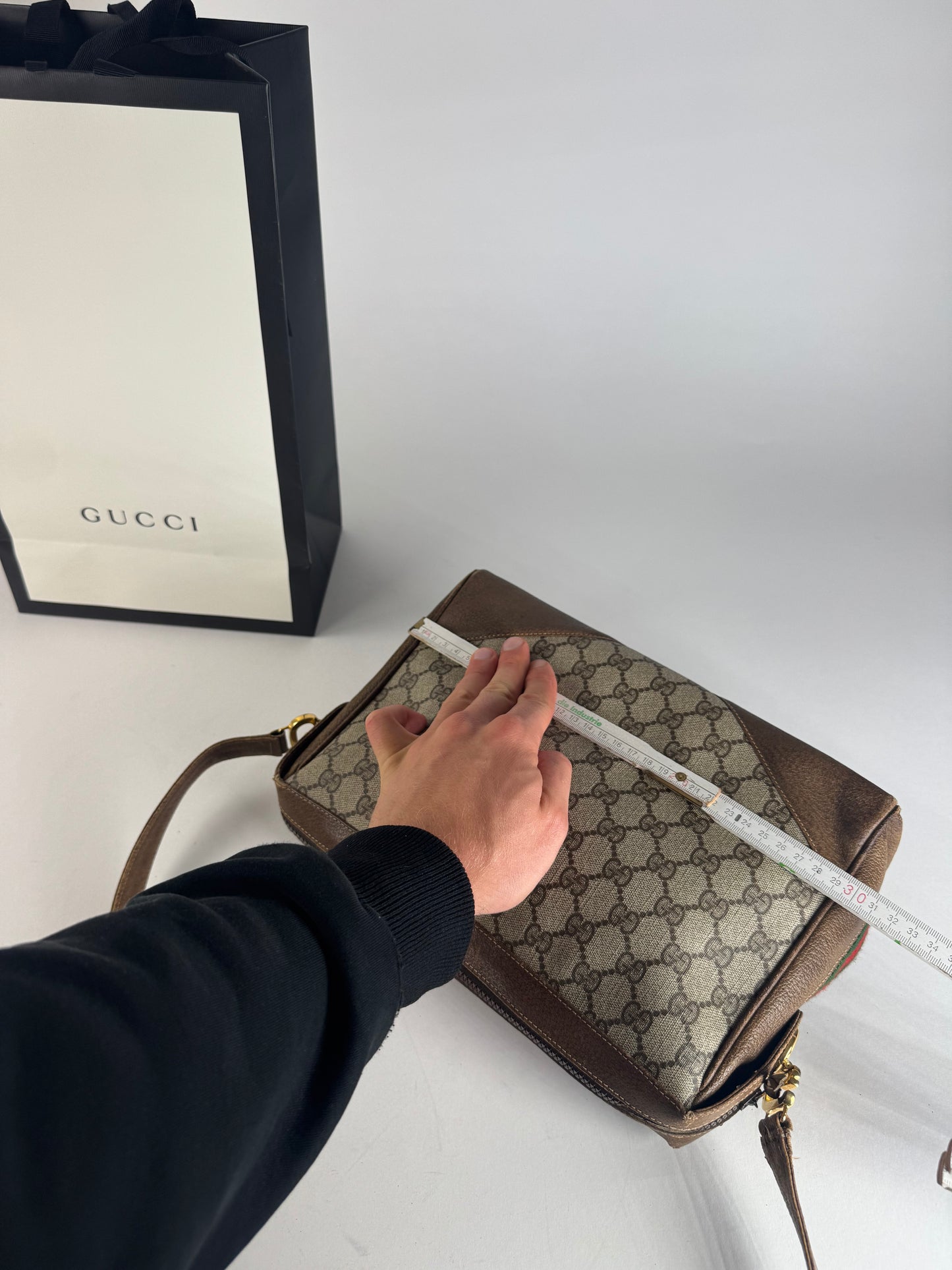 Vintage Gucci Monogram Leather Bag Grey Brown