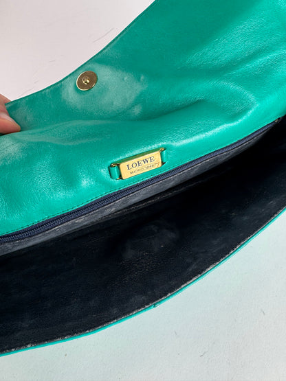 Vintage Loewe Madrid Ostrich Leather Belt Bag Turquoise