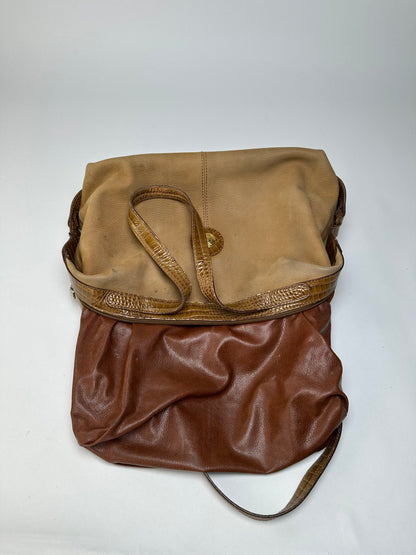 Vintage Fendi Croc-Effect Leather Top-Handle Bag Late 1970s Tan Brown