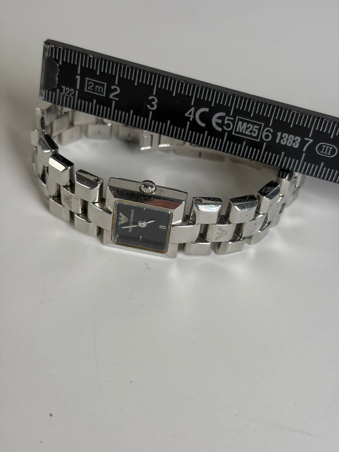 Vintage Emporio Armani Stainless Steel Bracelet Watch Black Dial