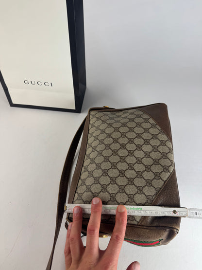 Vintage Gucci Monogram Leather Bag Grey Brown