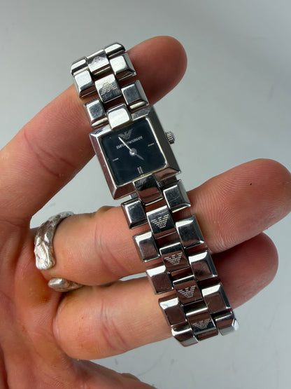 Vintage Emporio Armani Stainless Steel Bracelet Watch Black Dial