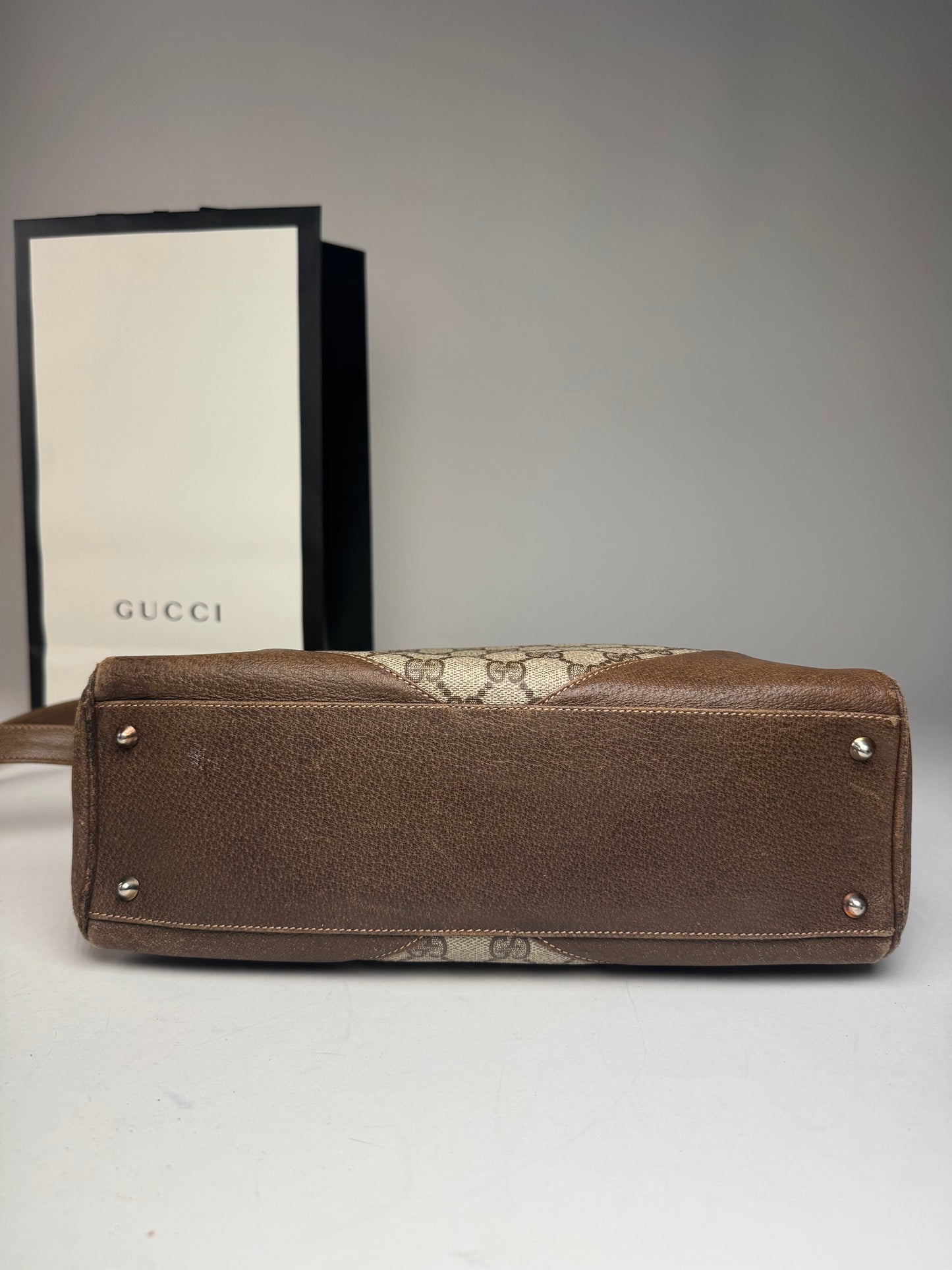 Vintage Gucci Monogram Leather Bag Grey Brown