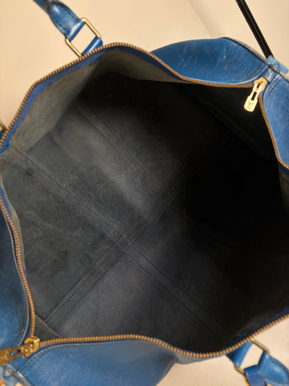 Vintage Louis Vuitton Epi Leather Keepall Travel Bag Blue Gold