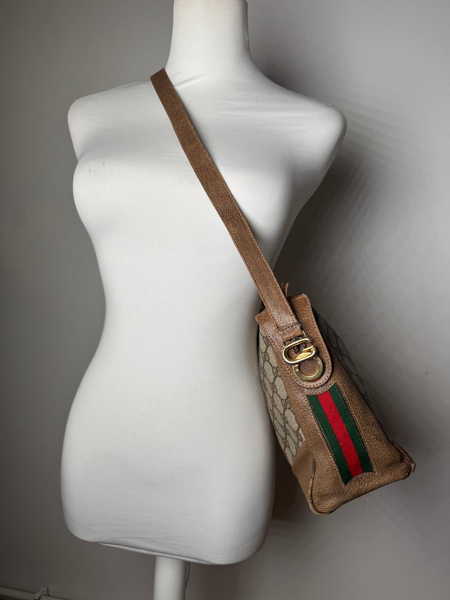 Vintage Gucci Monogram Leather Bag Grey Brown