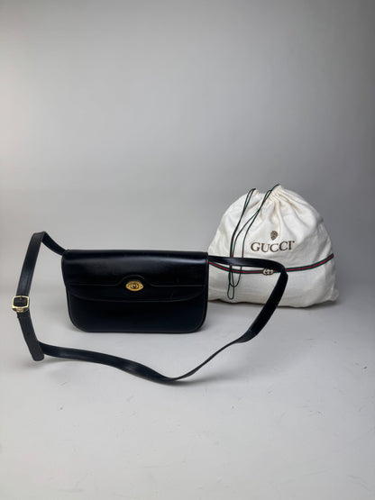 Vintage Gucci Leather Crossbody Bag Black Gold c. 2000