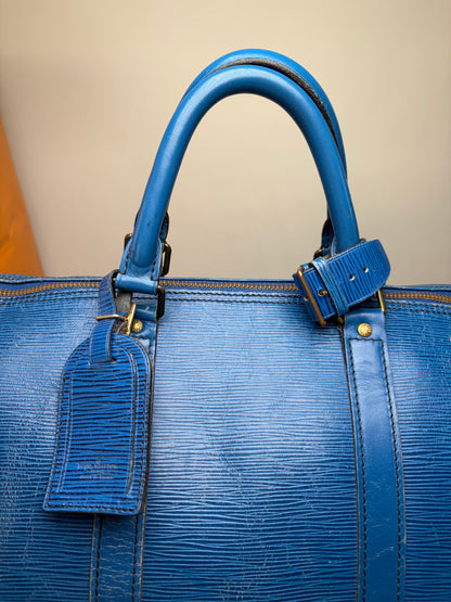 Vintage Louis Vuitton Epi Leather Keepall Travel Bag Blue Gold