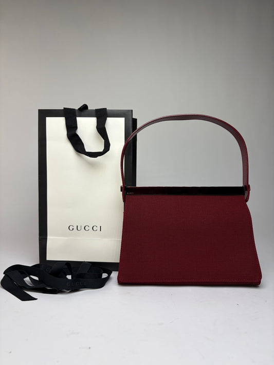 Vintage Gucci Structured Patent Canvas Top-Handle Bag c. 1998 Burgundy